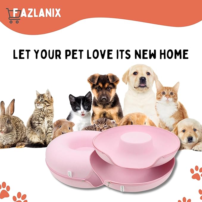 Medium Pink Pet Round Tunnel Cave | Toy Hiding Tent for Pets, Kittens, Rabbits, Puppies | Flexible Zipper Detachable Design Size 50x50x20cm, 0.72 Kg