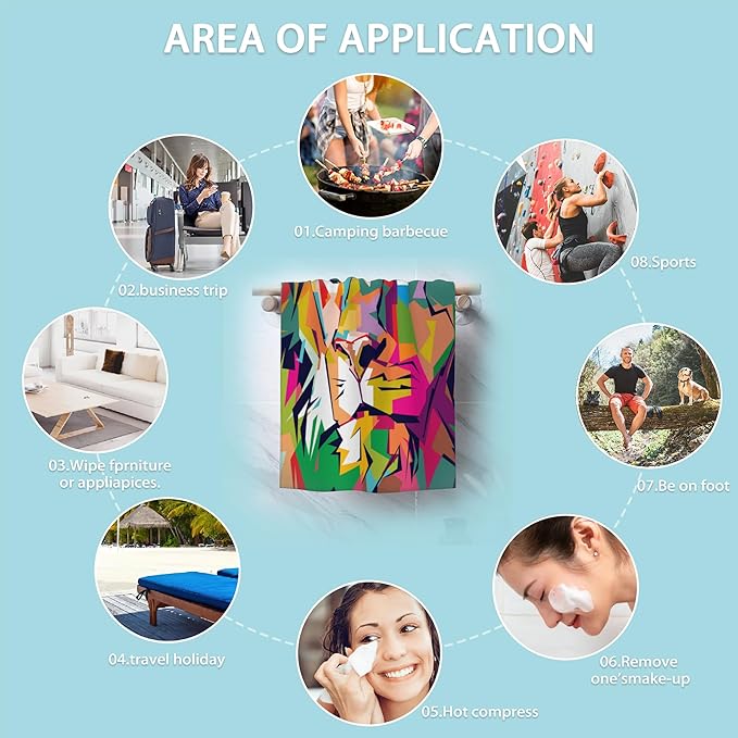 Lion Hand Towel Set of 2,Pop Art Lion Face Washcloths Fingertip Kitchen Towels 28 x 14 Inch Soft Bath Dish Cloth for Bathroom Gym Hotel Salon Spa Sport