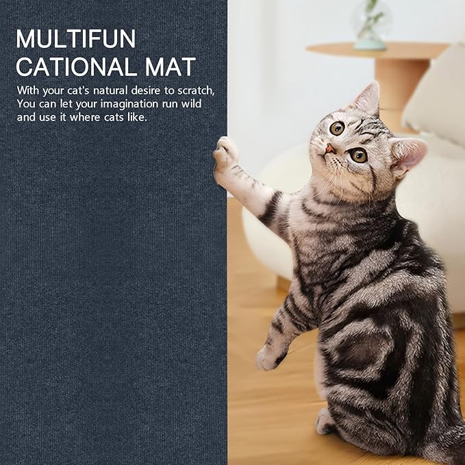 ORIA Cat Scratching Mat, Cat Scratch Furniture Protector, Trimmable Self-Adhesive Climbing Cat Scratcher Mat, Replacement Carpet Pad for Cat Tree Post Shelves Wall, 2 Meters, Grey