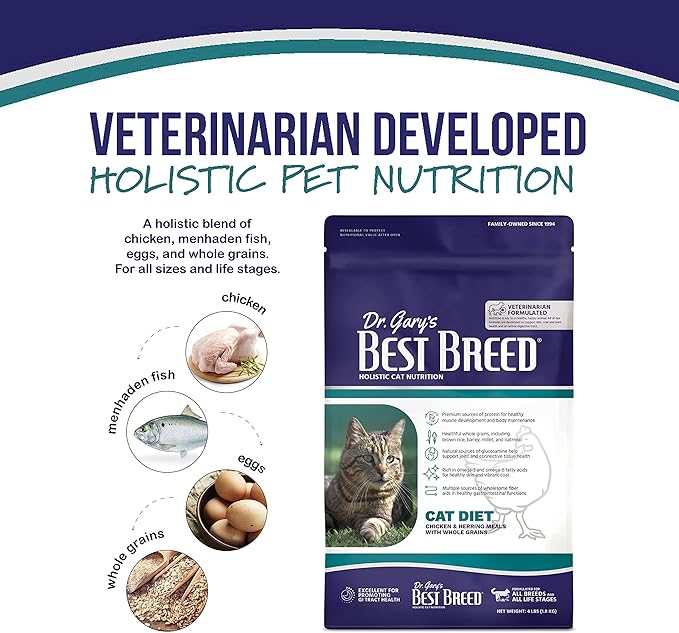 Best Breed Dr. Gary's Cat Diet Slow-Cooked in USA [Natural Dry Cat Food for All Ages] Dark Brown 12 lbs. (New)