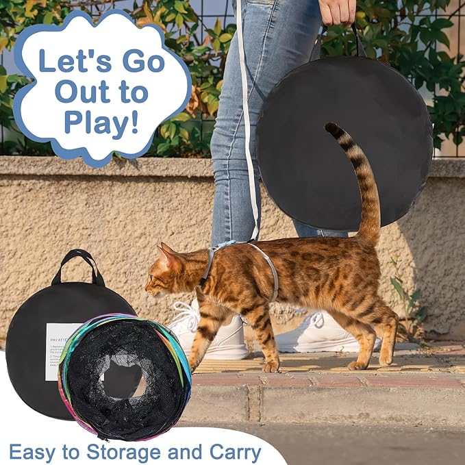Outdoor Cat Enclosures Portable Cat Tunnel with Carry Bag Breathable Cat Tent Outdoor with 2 Mouse Toys Outside Cat Enclosure for Indoor Cats (2 Cubes + Run Tunnel)