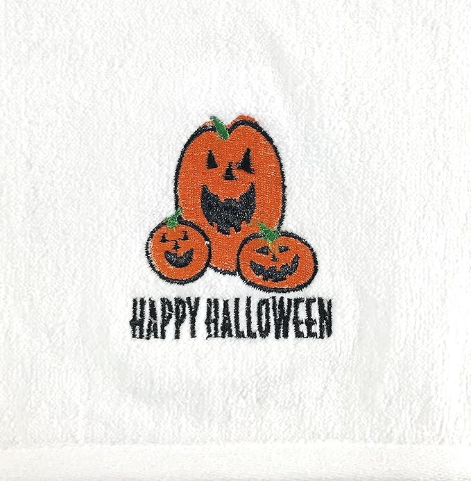 Halloween Bathroom Hand Towels Set of 2 100% Cotton Jack-O'-Lantern Pumpkin 16” x 25” Decorative Holiday Décor