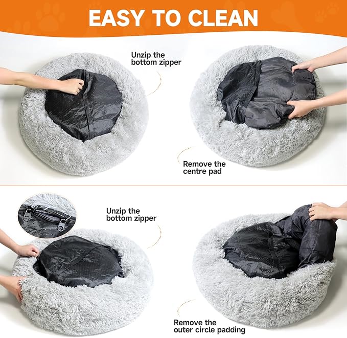 Small Dog Bed,Cat Bed, Cat Beds for Indoor Cats Washable, Small Dog Bed Calming Pet Bed, Cat Beds & Furniture, Large Cat Bed, Kitty Kitten Bed，Light Gray