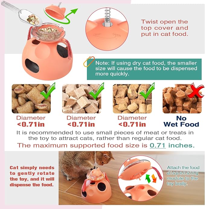 Zaabaaziba Interactive Cat Toys Multifunctional, Track Balls, Kitten Toy for Indoor, High-Elasticity Cat Teaser Wand, Multi-Cat Households, All Cat Breeds, Slow Feeder Toy Pink