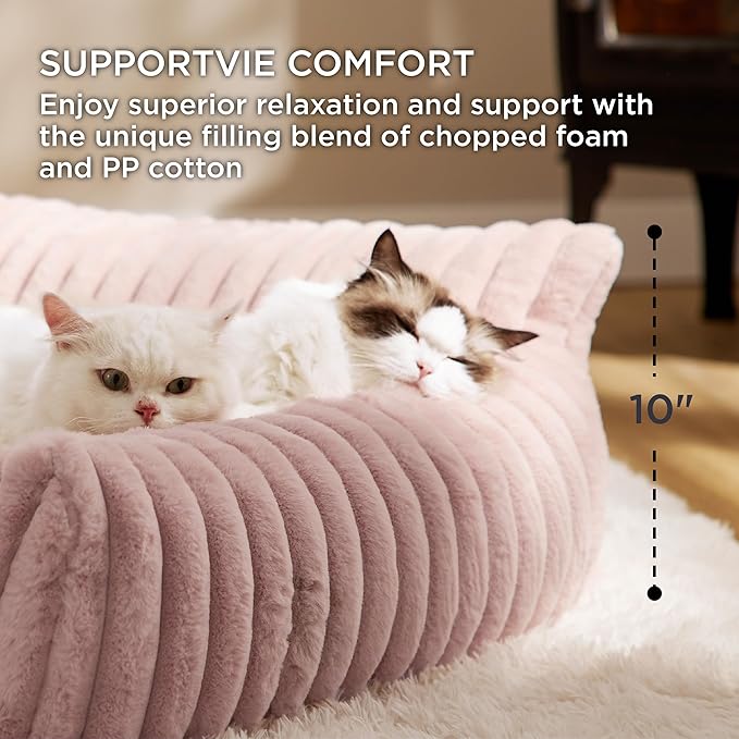 Bedsure Cute Dog Couch for Pets - Fluffy Dog Sofa with Premium Soft Corduroy Fleece, Dog Couch Bed with Washable Cover, Supportive Dog Sofa Bed for Medium Large Dogs, 36inch, Blush Pink