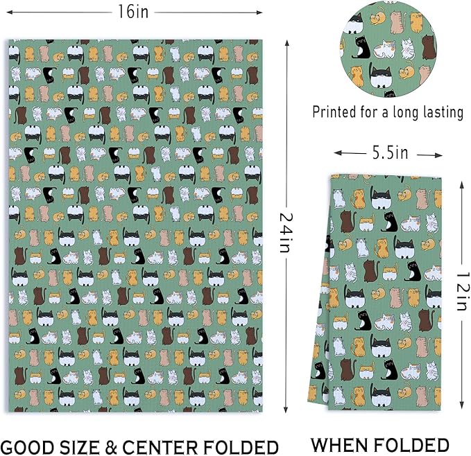 Greatingreat More Cat Towels Funny Kitchen Towels Waffle Soft Cute Kitchen Dish Hand Towels Cat Lovers Absorbent Hostess Decor Bath Towels Housewarming Gift Set of 2