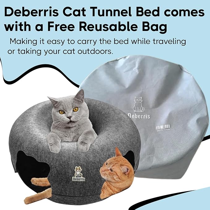Peekaboo Cat Tunnel Bed-Large, Scratch-Resistant Donut Cave for Indoor Cats Up to 30-45 lbs, Detachable & Washable Design, Perfect Cozy Play & Rest Spot for Cats and Small Dogs (Dark Grey, Large)
