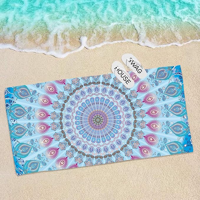 Bonsai Tree Mandala Beach Towel, Indian Hippie Boho Microfiber Bath Towel for Women, Bohemian Blue Sand Free Quick Dry Travel Towels Gifts for Yoga Sports Adults 30" x 60"