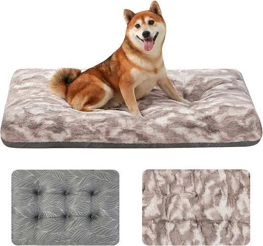 2 in 1 Dog Bed Crate Pad Mat Washable Reversible (Cool & Warm) Soft Fluffy Pet Kennel Beds for Large Medium Small Puppy Cat Sleeping Mattress Machine Wash Dog Cooling Mats (Dot Brown, 29"*21")