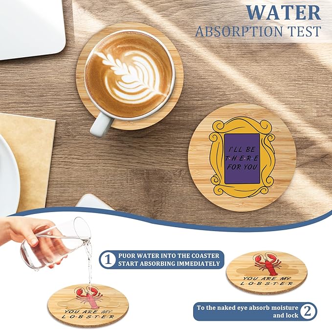 6 PCS Friends Cork Coasters for Drinks,Friends TV Show Merchandise,Funny Coasters Set with Coaster Holder for Coffee Table Tea Table bar,Friend TV Themed Gifts for Fans