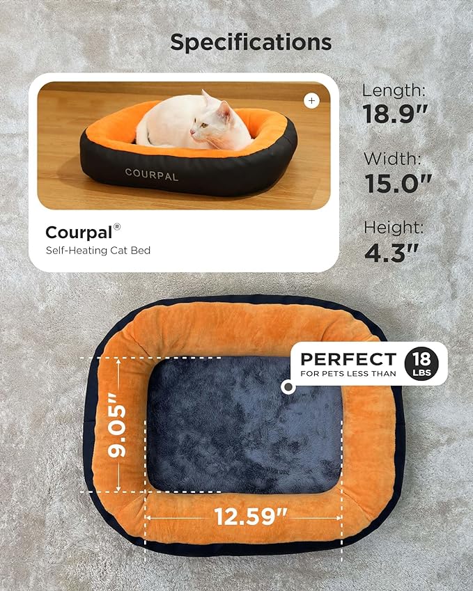 Heated Pet Bed for Indoor Cats - Self Warming Heating Dog Bed with Fur Fluffy Plush - Orthopedic Small Animal Bed with Memory Foam Side for Cat Puppy Rabbit - 4 Timing | 9 Temp | 19"x15"