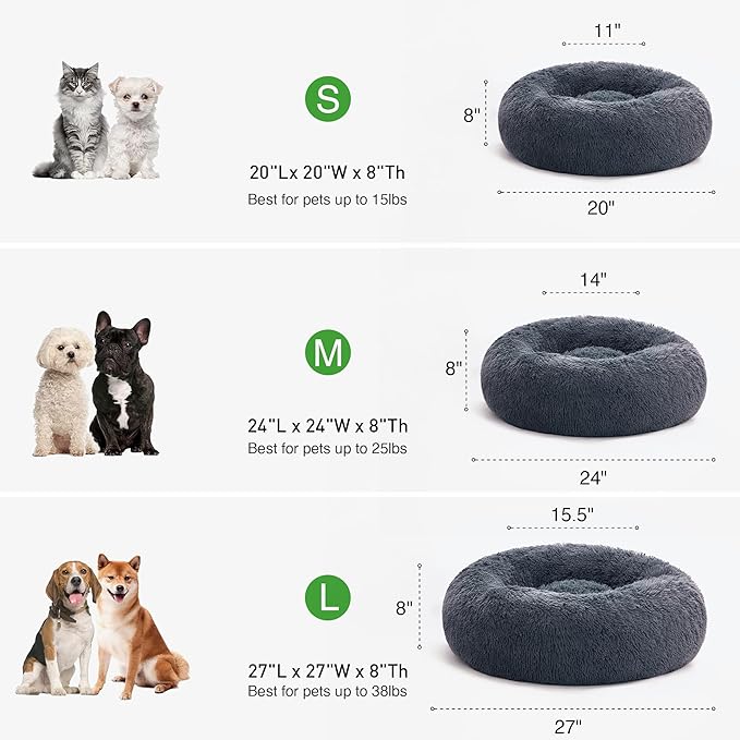 Love's cabin 20in Cat Beds for Indoor Cats - Cat Bed with Machine Washable, Waterproof Bottom - Bluish Grey Fluffy Dog and Cat Calming Cushion Bed for Joint-Relief and Sleep Improvement