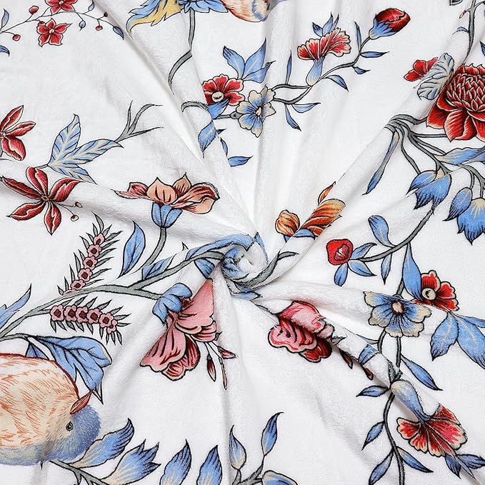 Bird Floral Throw Blanket Flower Plant Cozy Fuzzy Plush Throw Blanket Flannel Fleece Throw Blankets Gift for Women Girl Adult Boho Blankets for Bed Sofa Travel 50" x 60" Inch