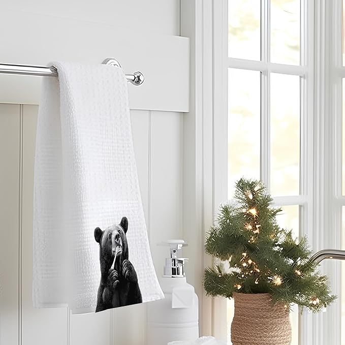 Black Bear Bathroom Hand Towels, Funny Bathroom Decor, Black Bear Gifts for Women, 16x24 Inch