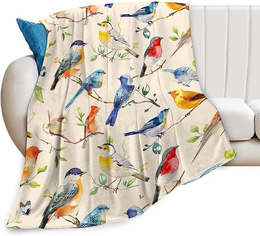 Birds Blanket Spring Gifts for Girls & Boys - Soft, Warm Fleece & Flannel Plush Blankets for Bed, Sofa, Couch - 40"x50"