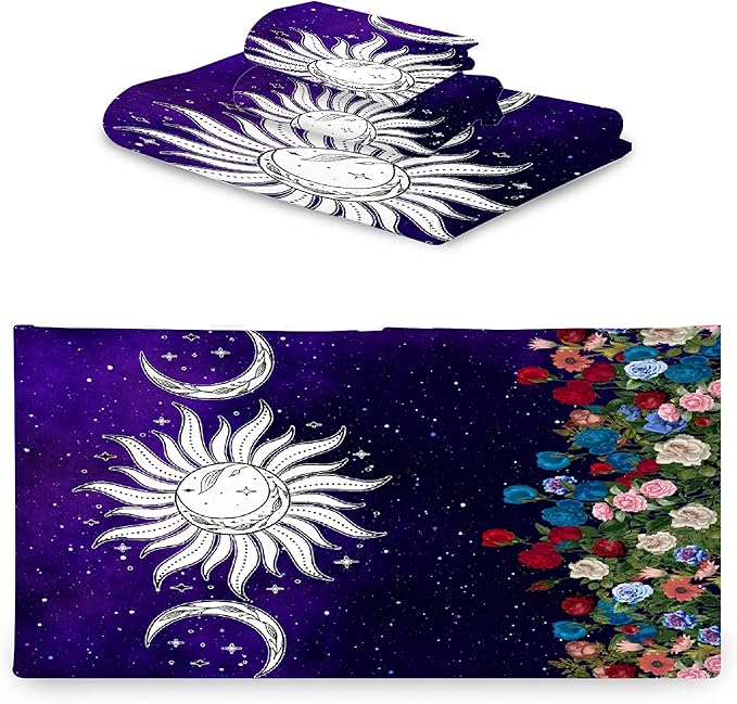 Sun with Star 3 Piece Towel Bathroom Sets, 1 Bath Towel, 1 Washcloth, 1 Hand Towel, Cotton Fast Dry Soft Absorbent Towel Set for Home Kitchen Family