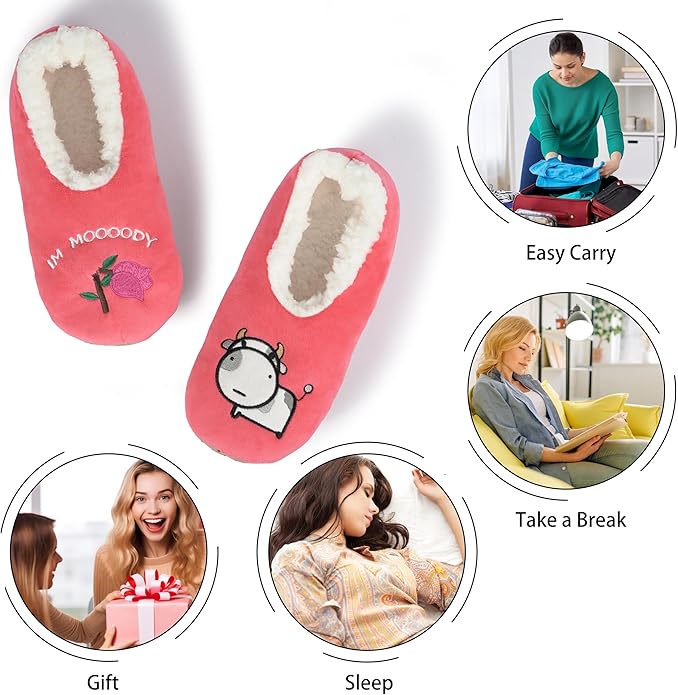 BenSorts Fuzzy Slipper Socks for Women Funny House Slippers with Grips