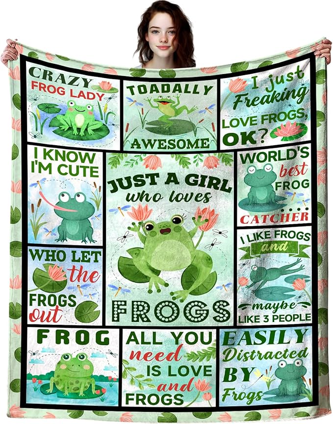 Cute Frog Gifts Blanket Funny Frogs Themed Throw Blankets for Frog Lover Adults Women Girls Christmas Birthday Gifts Decor Throw Blanket 50"X40"