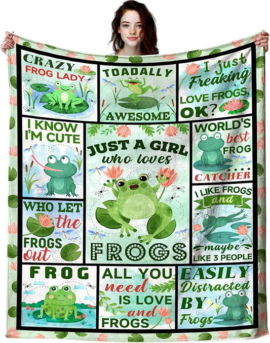 Cute Frog Gifts Blanket Funny Frogs Themed Throw Blankets for Frog Lover Adults Women Girls Christmas Birthday Gifts Decor Throw Blanket 50"X40"