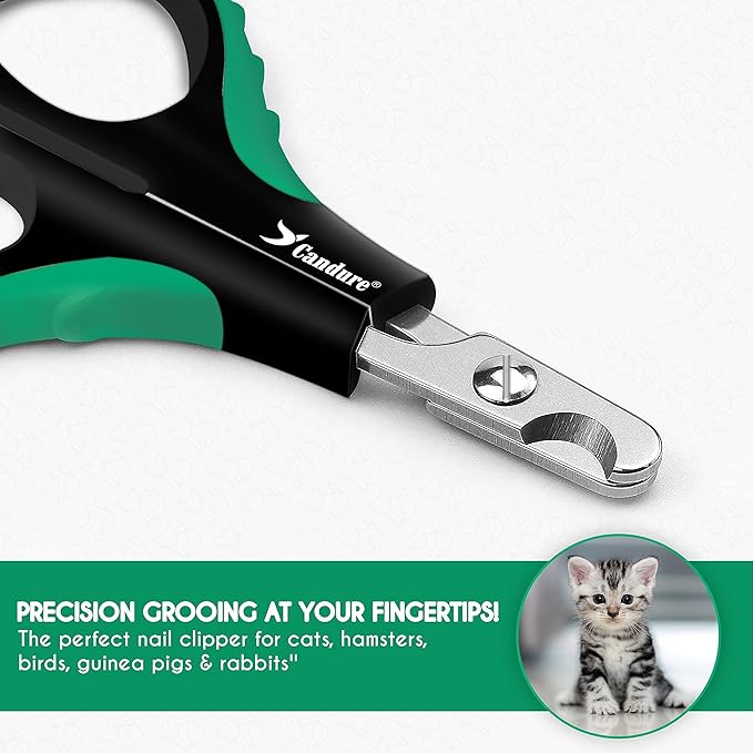 Candure Cat Nail Clippers for Indoor Cats, Rabbits, Hamsters, Birds with Precise Angled Edges to Ensure Easy & Safe Trimming Stainless Steel Cat Nail Trimmer for at-Home Cat Grooming
