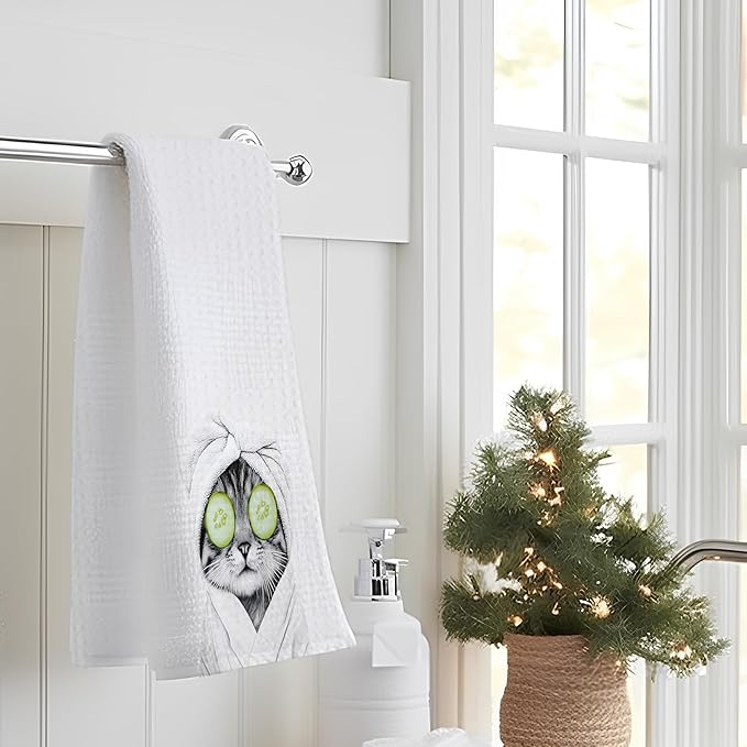 Funny Cat Hand Towels, Cat Gifts for Women Cat Lovers, Cat Lady Gifts, Cat Bathroom Hand Towels, Cute Hand Towels for Bathroom, Cat Bathroom Decor, 16x24 Inch