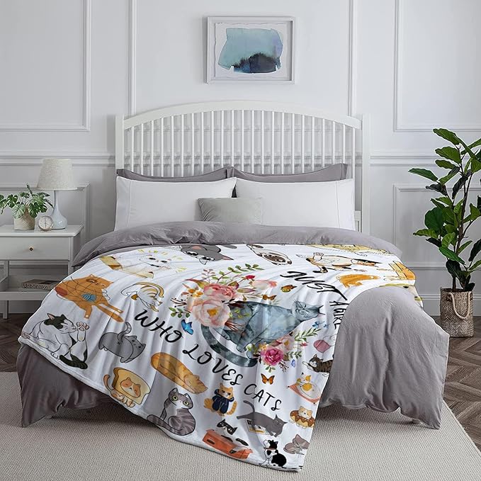 Cat Blanket Gifts for Girls Women, Cats Gifts for Cat Lovers, Cats Lovers Birthday Gifts Decoration Throw Blanket 50" x 40"
