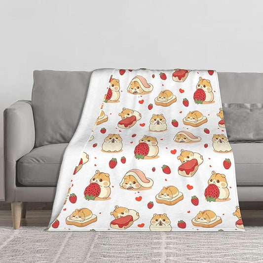 Hamster Strawberry Soft Throw Blanket Flannel Fleece Blankets Warm Cozy Lightweight Fuzzy Blanket for Bed Sofa Couch Home Decor 60"X50"