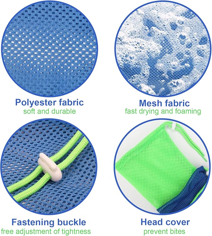 Cat Bathing Bag, Breathable Mesh Cat Shower Bag Anti Scratch Adjustable Cat Grooming Bag for Nail Trimming, Bathing Polyester Soft Cat Washing Bag (Blue-Green)