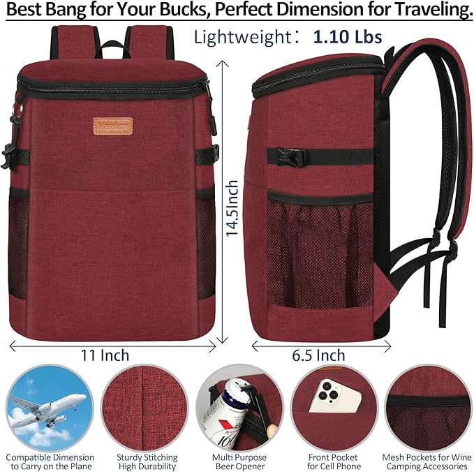 Camping Cooler Backpack 30 Cans, Soft Backpack Coolers Insulated Leak Proof Travel Cooler Bag Waterproof Lunch Picnic Beach Work Trip Thermal Bag Drink Beverage Beer Bag Cooler