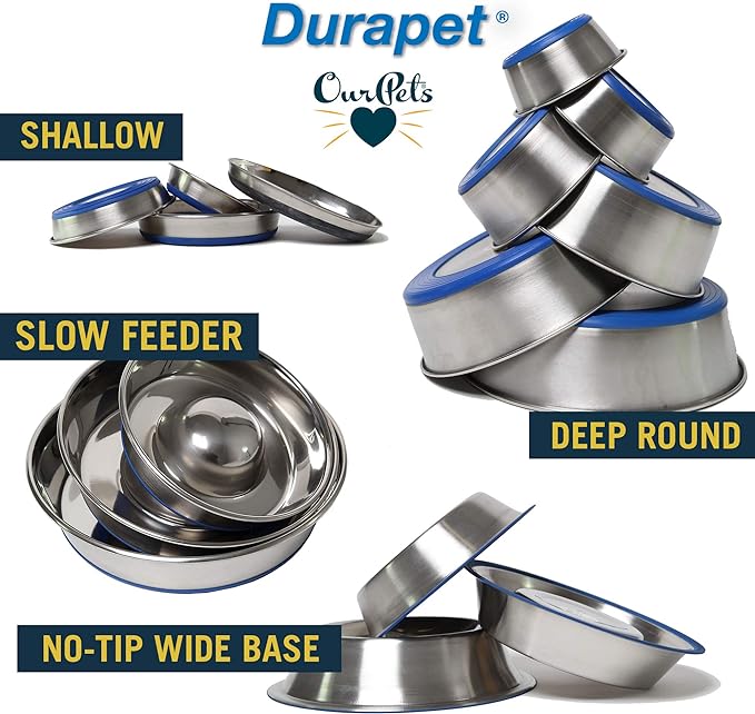 OurPets Durapet Cat Bowl or Dog Bowl (Heavyweight Durable Stainless Steel Cat Food Bowl, Cat Water Bowl, Dog Food Bowl or Dog Water Bowl) [Holds up to 1.75 Cups of Dry Cat Food or Dry Dog Food