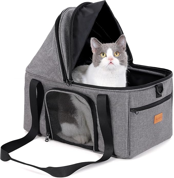 BurgeonNest Top-Expandable Large Cat Carrier, Soft Sided Cat Bag Carrier for Medium Large Cat 15 lbs, Upgrade Small Dog Car Seat, Collapsible Puppy Travel Bag with Semi-Open Mode Canopy