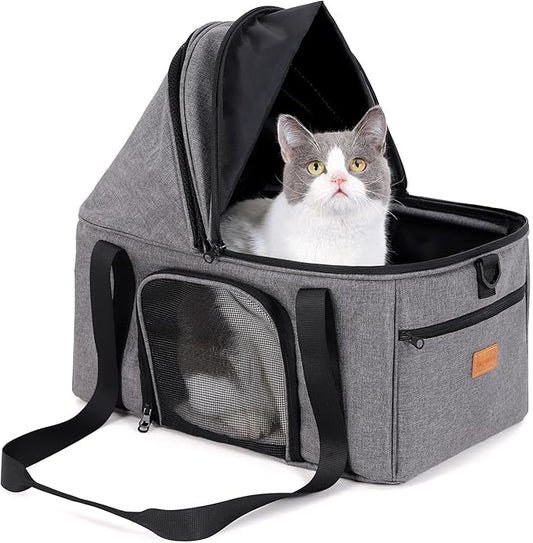 BurgeonNest Top-Expandable Large Cat Carrier, Soft Sided Cat Bag Carrier for Medium Large Cat 15 lbs, Upgrade Small Dog Car Seat, Collapsible Puppy Travel Bag with Semi-Open Mode Canopy