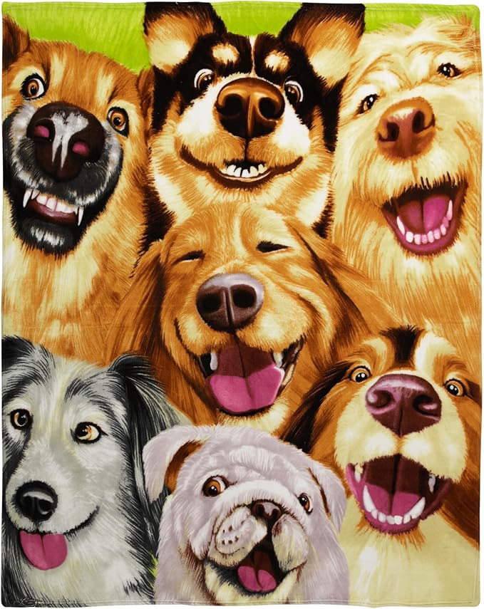 Dawhud Direct Cartoon Selfie Dog Fleece Blanket for Bed, 50" x 60" Puppy Fleece Throw Blanket for Women, Men and Kids - Super Soft Plush Dog Blanket Throw