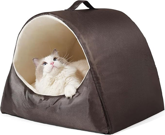 Cat Cave Bed for Kittens and Small Pets, Cat Beds for Indoor Cats, Memory Foam Cat House Tent with Removable Washable Cushioned Pillow, Cat Hideaway with Non-Slip Bottom, Coffee, Medium