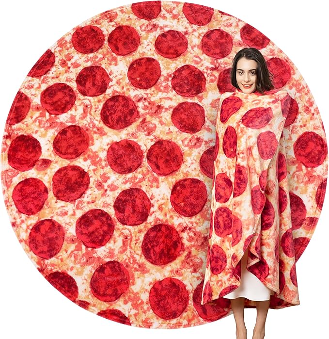 LetsFunny Pizzas Blanket, 2.0 Double Sided Wrap Throw Blanket for Adults Kids, Giant Funny Realistic Food Blankets, Soft Flannel Round Throw Blanket Cool Presents 71in