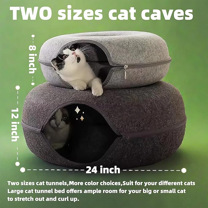 Donut Cat Tunnel Bed Peekaboo Cat Cave for Large Cats Up to 30 Lbs, Kitty Interactive Playing Tent House for Multiple Cats,Detachable,Scratch Resistant (Beige, Medium - 20 Inch Diameter)