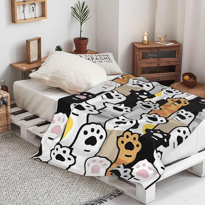 Cute Cat Foot Paw Blanket, Soft Blankets Flannel Bed Throw Cozy Lightweight Plush Gifts for Kids Boys Girls Women Men Sofa Couch Bedroom Living Rooms Warm All Season, Home Decor, 60"x50"