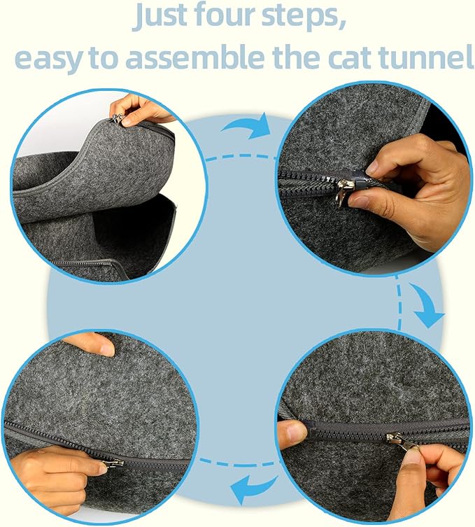 Cat Tunnel Bed, Cat Tunnels for Indoor Cats Large, Peekaboo Cat Cave, Cat Hideaway Folded Cat Donut Tunnel, Detachable Round Felt & Washable Interior Cat House (24 in * 24 in* 11 in Large) Dark Gray