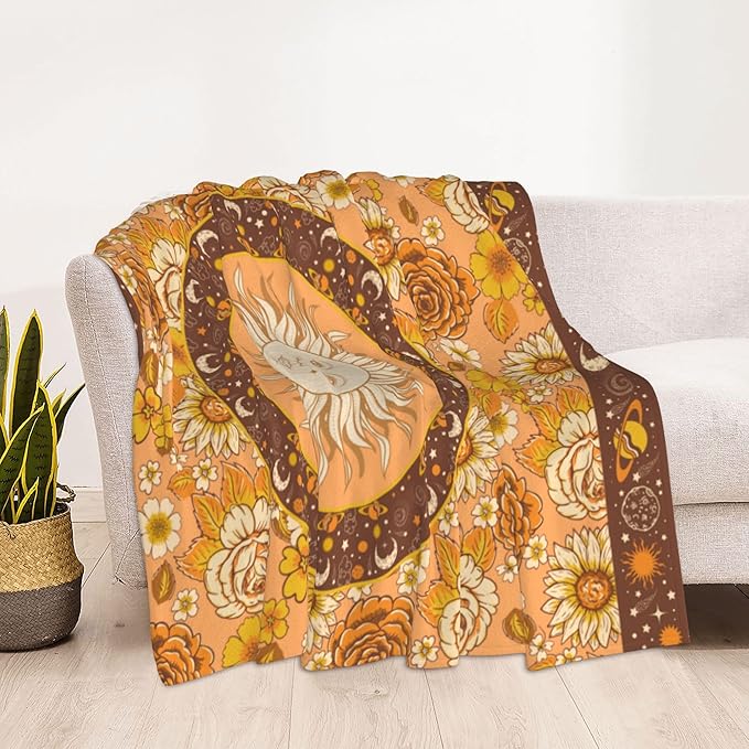 Sun and Moon Bohemia Soft Throw Blanket Flannel Fleece Blankets Warm Cozy Lightweight Fuzzy Blanket for Bed Sofa Couch Home Decor 60"X50"