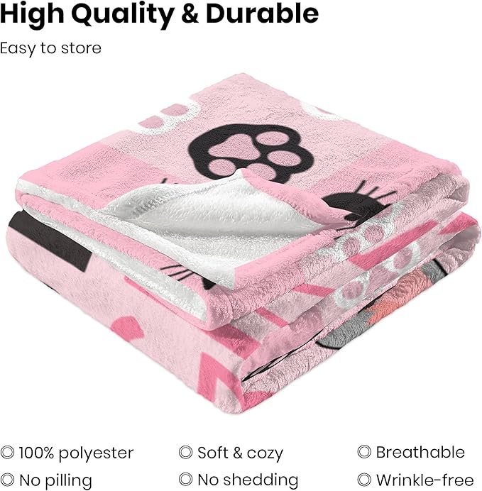 Cute Cat Throw Blanket Ultra Soft Warm Cozy Lightweight Microfiber Blankets, Just a Girl Who Loves Cats, Flannel Sherpa Fuzzy Fluffy Plush Throws for Sofa Couch Bedding All Season 60"x50"