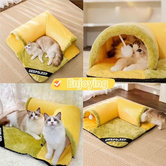 Detachable Cat Tunnel Bed Stylish Pet Play Tunnel with Bed Perfect for Kittens,Cats,Puppys,Rabbits and Ferret,Plush Cat Toys for Fun and Rest,Included A Hair Scraper.Great Gift for Cats