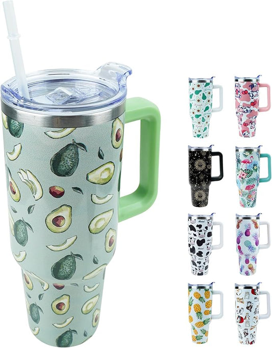 40 oz Tumbler with Handle and Straw, Stainless Steel Insulated Cup with Leak Proof Lid and Straw Lid, Keep Drinks Cold and Hot for Hours(Avocado)