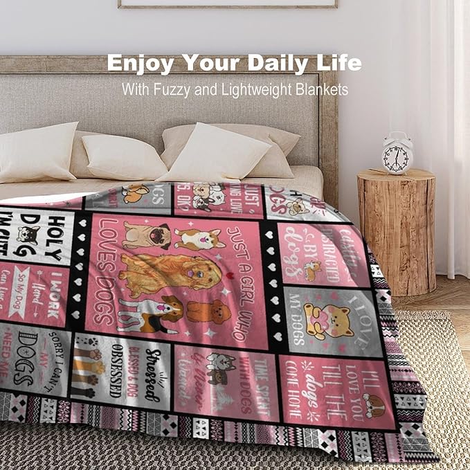 Dog Blanket Gifts for Girls Women Dog Gifts for Dog Lovers Soft Warm Dogs Flannel Throw Blanket for Kids Adults 60"X50"