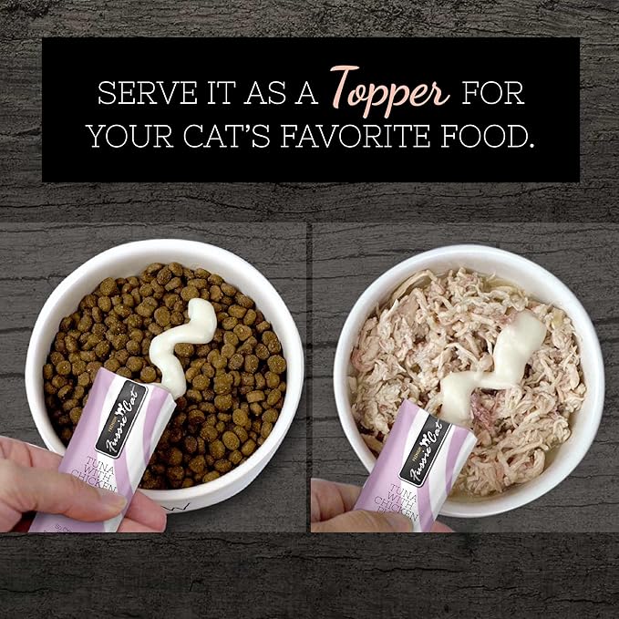 Fussie Cat Tuna with Chicken Puree, lickable cat treats, 0.5oz pouch pack of 4