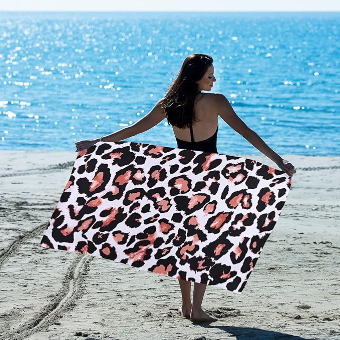 LIVILAN Leopard Cheetah Print Beach Towel, 30”x60”, Microfiber, Lightweight, Thin, Quick Dry, Sand Proof, Ideal for Swim, Bath, Pool, Unique Black and White Leopard Print Gifts for Women, Kids