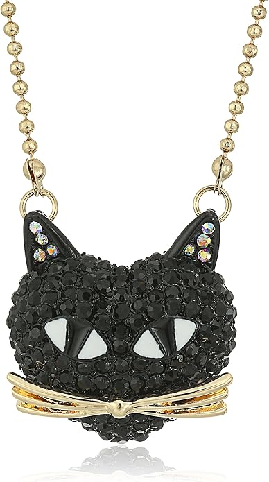 Betsey Johnson Pave Cat Pendant Necklace, 16" + 3" Extender