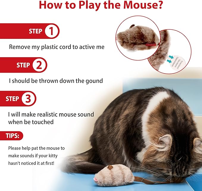 Gigwi Chirpy Cat Mouse Toy Squeak- Cat Toys Interactive Squeaking Mouse Cat Toy Melody Chaser Play and Squeak Kitten Toy, Mouse Sound Cat Toy for Boredom