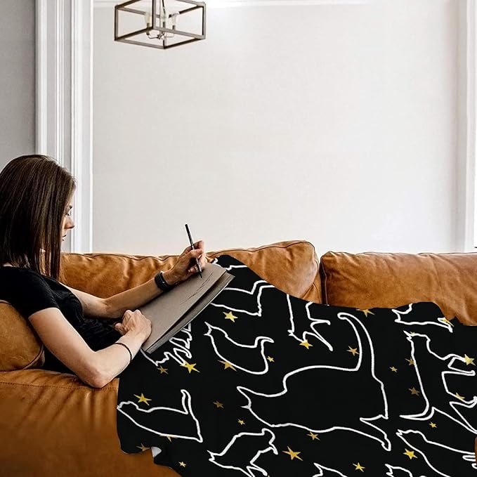 Khumbhira Black Cats Stars Blanket Cute Throws Gifts for Boys Girls, Kitten Decor Cat Plush Soft Lightweight Flannel Fleece Blankets Kawaii Sheet for Lap Chair Bed 50x40In Kids