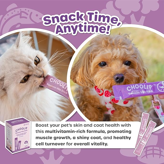 Squeeze Vita Stick Lickable Treats for Dogs & Cats. 49 Skin & Coat Support Sticks with Essential multivitamins. Soft and Tasty Paste for All Life Stages, Supporting Skin & Coat Health