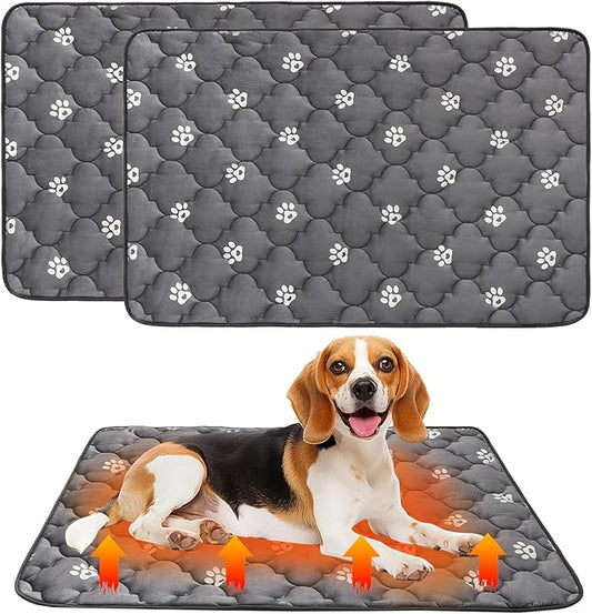 BINGPET 2 Pcs Self Warming Cat Bed for Indoor/Outdoor Cats,Warm Thermal Self Heating Cat Mat Dog Crate Pad with Anti-Slip Bottom Washable,Cozy Cat Dog Pet Heating Pad Blanket for Kitten Puppy 23"×35"